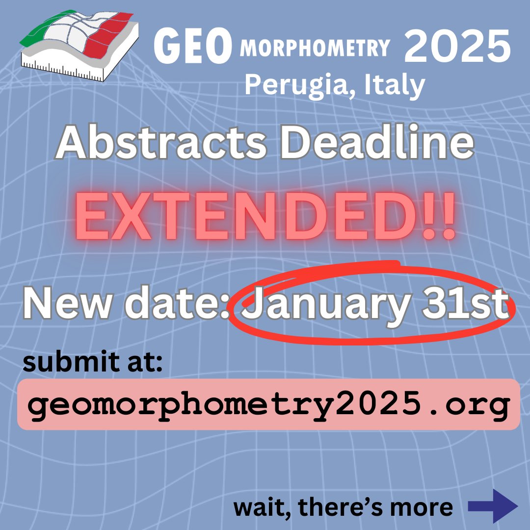 Massimiliano Alvioli (@massialvioli) on Twitter photo The ๐Geomorphometry 2025๐ conference (Perugia, Italy ๐ฎ๐น, 9-23 June) extended the deadline for abstracts to January 31!
๐You don't want to miss:
โจSecond edition of the 2009 Geomorphomety book, a game changer!
โจDEMIX session - next post!
<a href="/CNR_IRPI/">CNR IRPI</a>
<a href="/CNRDTA/">CNR-DTA</a>
<a href="/UniperugiaNews/">Universitร degli Studi di Perugia</a> The ๐Geomorphometry 2025๐ conference (Perugia, Italy ๐ฎ๐น, 9-23 June) extended the deadline for abstracts to January 31!
๐You don't want to miss:
โจSecond edition of the 2009 Geomorphomety book, a game changer!
โจDEMIX session - next post!
<a href="/CNR_IRPI/">CNR IRPI</a>
<a href="/CNRDTA/">CNR-DTA</a>
<a href="/UniperugiaNews/">Universitร degli Studi di Perugia</a>