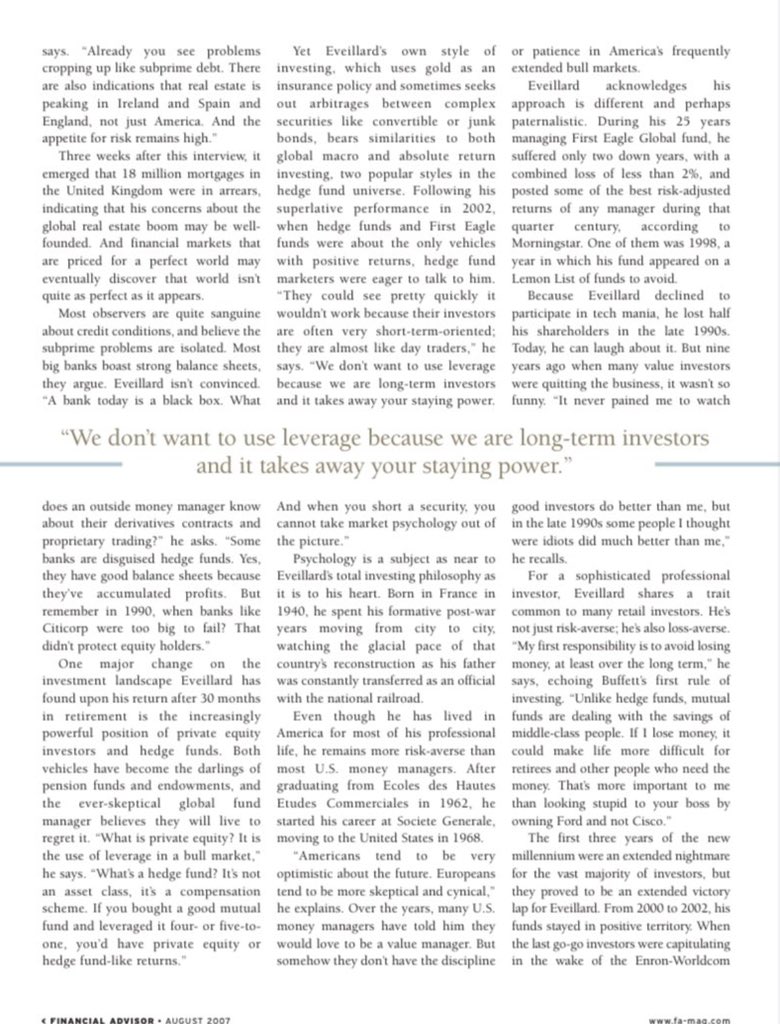 F_Compounders's tweet photo. “During his 25 years managing First Eagle Global Fund, he suffered only two down years, with a combined loss of less than 2%”

Great article on Jean-Marie Eveillard https://t.co/sBOqdtlK6P