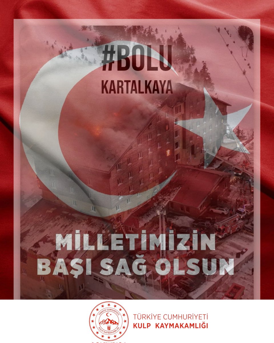 Bolu Kartalkaya’da bulunan bir otelde meydana gelen yangında hayatını kaybeden vatandaşlarımıza Allah’tan rahmet niyaz ediyor, yaralılarımıza acil şifalar diliyoruz.  #bolukartalkaya

<a href="/vali_zorluoglu/">Murat Zorluoğlu</a> 
<a href="/dbakirvalilik/">T.C. Diyarbakır Valiliği</a> 
<a href="/burakakeller/">Burak AKELLER</a>