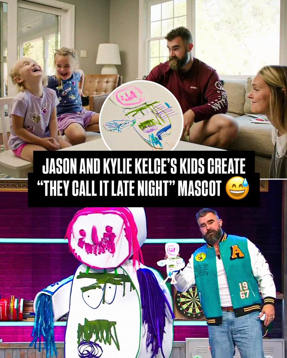 Jason Kelce's daughters drew a mascot for his show that he made life size  https://t.co/rycklltov7