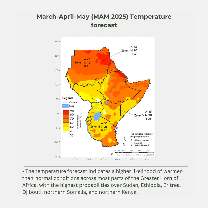 IGAD_CPAC's tweet photo. ℹ️ Official #GHACOF69 Release! 🔔

☀️🌦️ Below-normal rainfall expected over most parts of the Greater Horn of Africa for March-April-May (MAM) 2025 season. The season is critical for the equatorial part of the region.

Full press and technical statement 👇