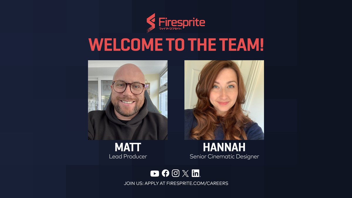 FirespriteGames's tweet image. 🔥 We&apos;re SO thrilled to welcome these talented sprites to our team!! A warm Firesprite welcome to Matt who joins us as Lead Producer and Hannah who joins us as Senior Cinematic Designer.