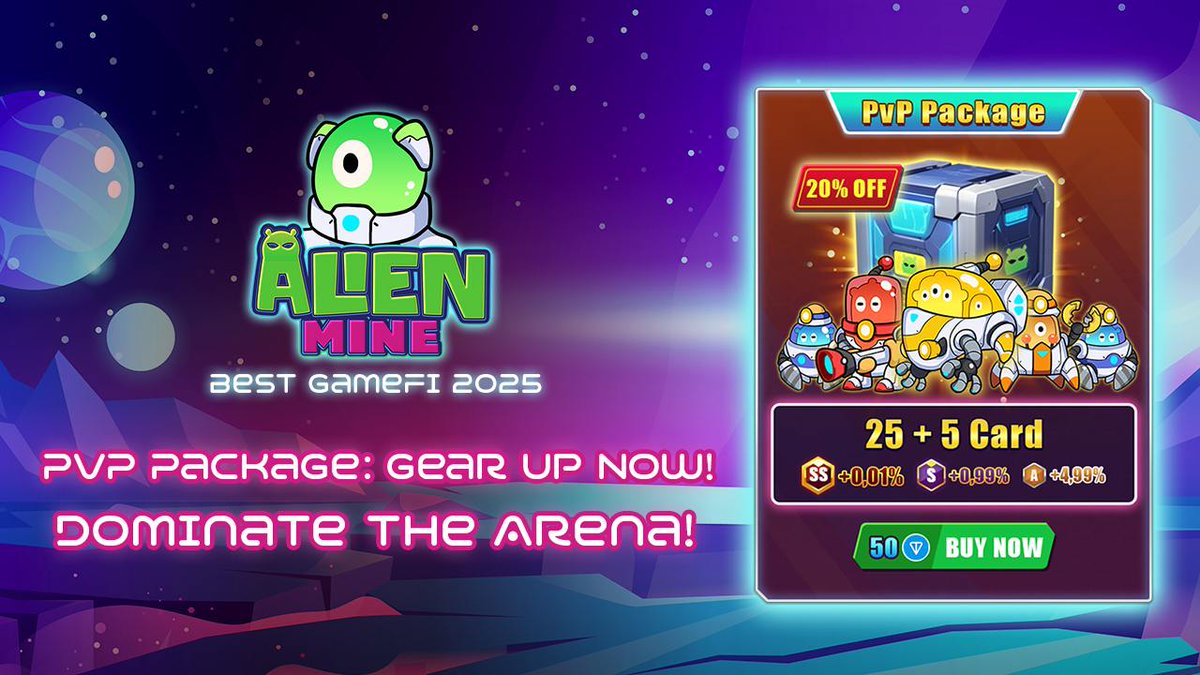 AlienMine_P2E's tweet photo. 🚀 PvP Package: Dominate the Arena!

👽 25 + 5 Cards with 20% OFF! Boost your squad and increase your chances for rare Aliens:

🔹 SS: 0.01% | S: 0.99% | A: 4.99%
💰 Price: 50 TON

🔥 Gear up now and lead your team to victory!

#AlienMine #GameFi #TON #play2earn #P2E #PlayToEarn https://t.co/mXmcb5L3sY