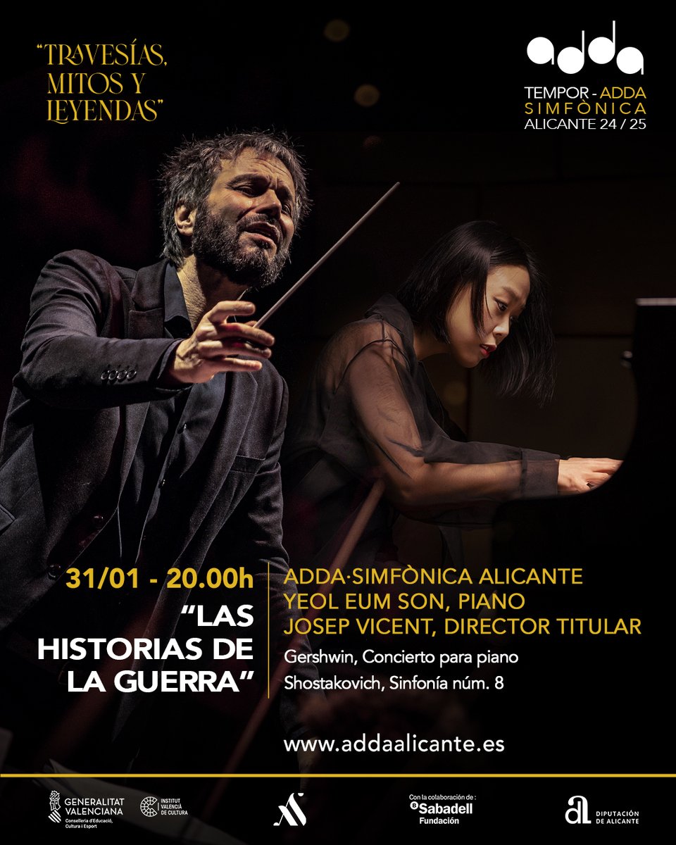 🎹 Yeol Eum Son y ADDA·SIMFÒNICA te esperan el 31 de enero a las 20:00 h. Vive el espectacular Concierto para piano de Gershwin y la intensidad de Shostakovich con la inspiración de Josep Vicent con este repertorio.
¡Entradas a un clic! 👇 adda.instanticket.es/espectaculo/t1…

#músicaenvivo