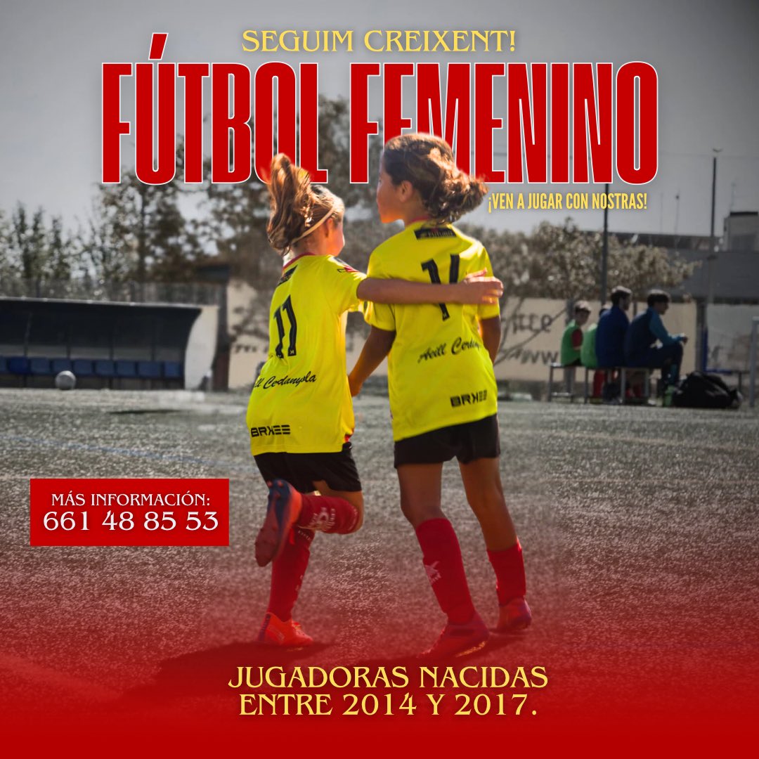 🤯 ¡Nuestra sección femenina, 𝗦𝗜𝗚𝗨𝗘 𝗖𝗥𝗘𝗖𝗜𝗘𝗡𝗗𝗢! 🤯

🔴 Todas aquellas chicas que tengan ganas de jugar a fútbol y hayan nacido entre 2014 y 2017, pueden ponerse en contacto con el número citado.

¡𝗧𝗼𝘁𝘀 𝗷𝘂𝗻𝘁𝘀 𝗳𝗲𝗺 𝗔𝗘𝗶𝗟𝗟 𝗖𝗲𝗿𝗱𝗮𝗻𝘆𝗼𝗹𝗮!