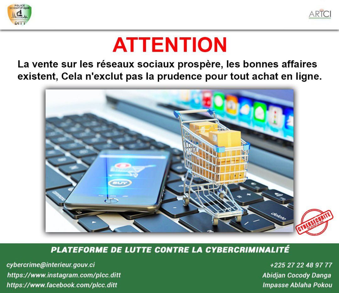 PLCCcybercrime's tweet photo. La vente sur les réseaux sociaux prospère, les bonnes affaires existent, cela n'exclut pas la prudence pour tout achat en ligne.
#ditt
#plcc
#cybersécurité
#cybercriminalité
#sensibilisation
#EnLigneTousResponsable
#StopAuSorcierNumérique https://t.co/h2pIklJs9w