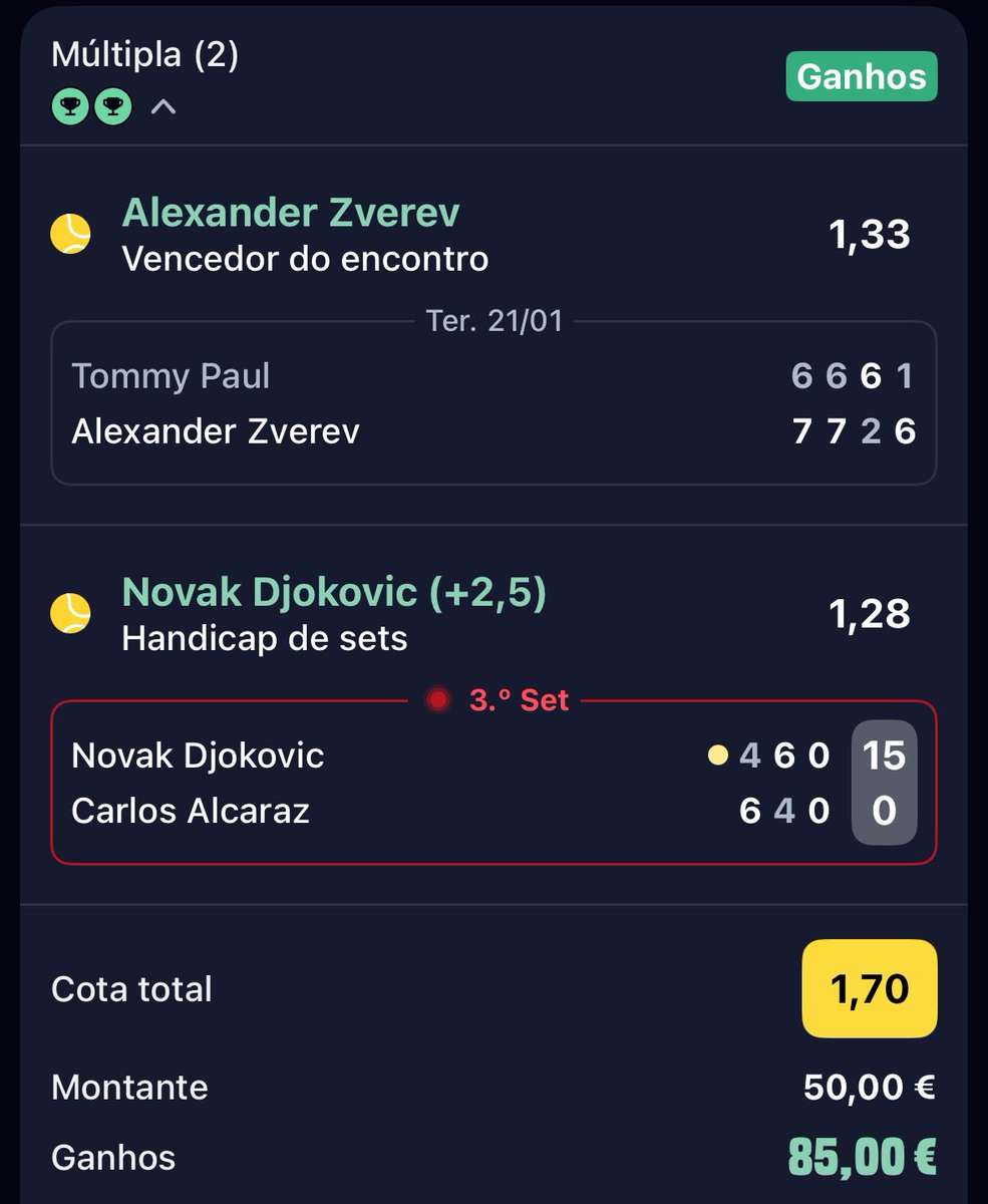 AUSTRALIA OPEN🇦🇺

ZVEREV 🇩🇪
NOLE  +2.5 sets🇷🇸

Mais apostas aqui ⬇️
t.me/linktenisricky…

#AustralianOpen