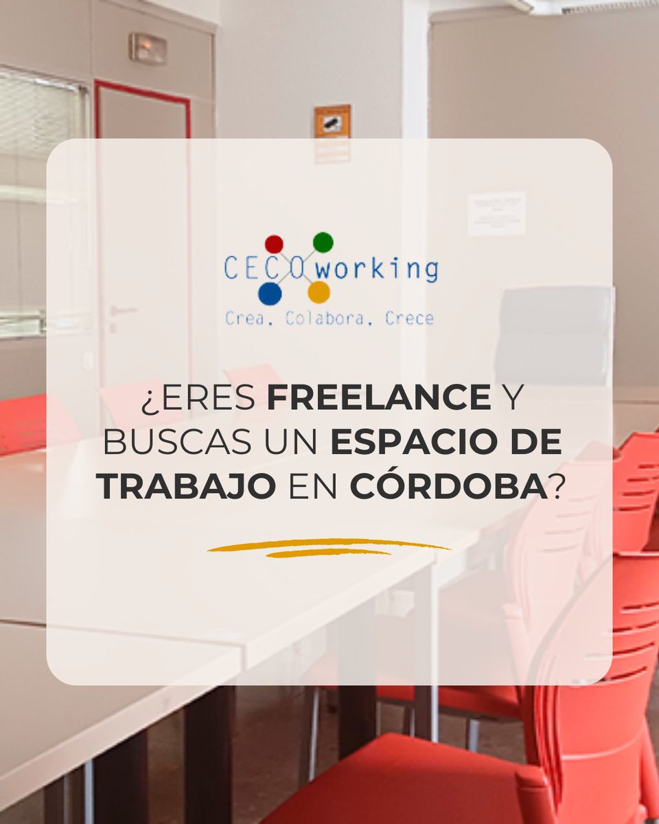 💡 ¿Buscas el lugar perfecto para tus cursos, talleres o charlas? En #CECOworking tenemos justo lo que necesitas.

🔝 Nuestras salas, totalmente equipadas, ofrecen un entorno profesional y cómodo en pleno centro de Córdoba.

📲957 961 041 | 675 045 062
📍 Av. Gran Capitán, 12