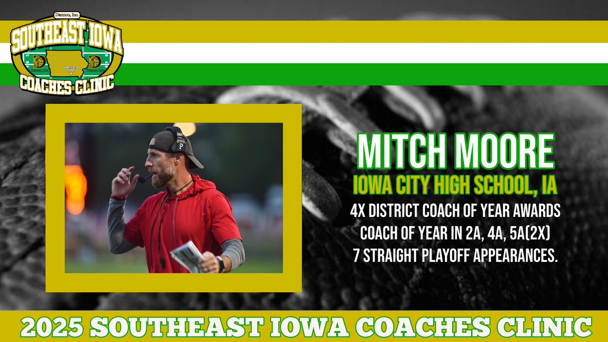 S.E. Iowa Football (@seiowafootball) on Twitter photo 🚨🚨 2025 CLINIC SPEAKER 🚨🚨
Speaker: Mitch Moore
School: Iowa City High School (IA)
Topic: “4 Quarter Program”
Register online at: seiowafootballclinic.com
<a href="/mooremt09/">Mitchell Moore</a> 🚨🚨 2025 CLINIC SPEAKER 🚨🚨
Speaker: Mitch Moore
School: Iowa City High School (IA)
Topic: “4 Quarter Program”
Register online at: seiowafootballclinic.com
<a href="/mooremt09/">Mitchell Moore</a>