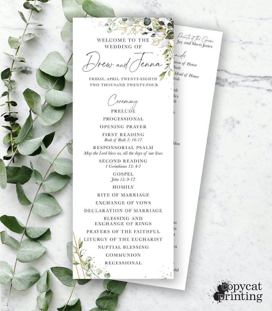 Don't forget the Wedding Programs! Our designers can create a design just for you or send us press ready art. 
We have multiple paper and printing options to customize to your needs.
kearneycopycat.com - info@kearneycopycat.com - 308.237.4677