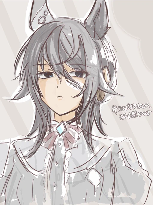 誕生日ラッシュをワンドロのお題として練習シンボリクリスエス初めて描いた 