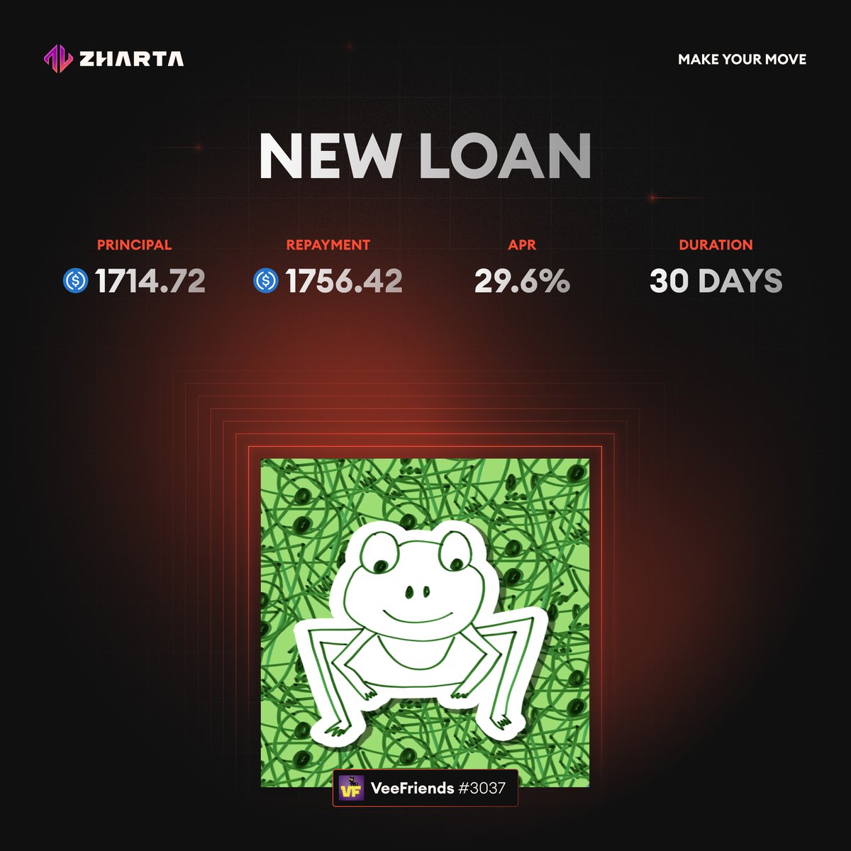 VeeFriends are making moves🚀

This one just unlocked 1,714.72 USDC at 29.6% APR for 30 days.

Your turn🔥