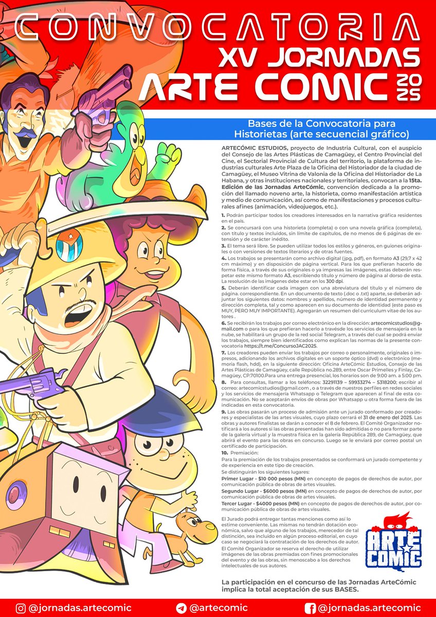 Hola. Recuerden que todavía están a tiempo  de enviar sus obras a nuestro #concurso (solo para artistas cubanos o residentes en #Cuba). Seguimos en defensa del #novenoarte . ¡Cuadra tu historia!
#JornadasArtecómic #historieta #cómiccubano