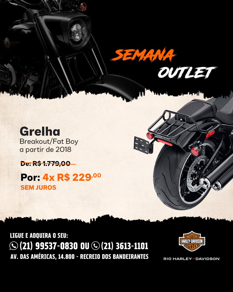 Harley_Rio's tweet photo. 🔥 SEMANA DO OUTLET RIO H-D: OFERTAS IMPERDÍVEIS! 

✔ Plataforma Dianteira
✔ Docking Sissy Bar 
✔ Grelha 

Estoques limitados e preços irresistíveis somente nesta semana.

📍Av. das Américas, 14.800 - Recreio dos Bandeirantes
📱: (21) 99537-0830 | (21) 3613-1101 https://t.co/GBXYzpHqak