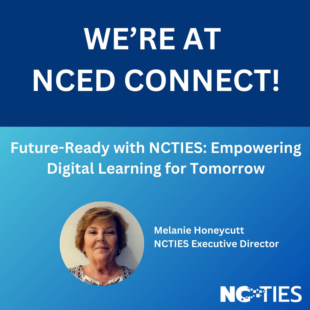 ncties's tweet photo. Join NCTIES Exec. Director Melanie Honeycutt at #NCEDCONNECT today at 1 PM! Learn about the March 5-7 NCTIES Conference, leadership pre-conference, new PD programs, and an upcoming online platform for educators. Don’t miss it! #NCTIES25 #EdTech https://t.co/JNlBlTkfFH