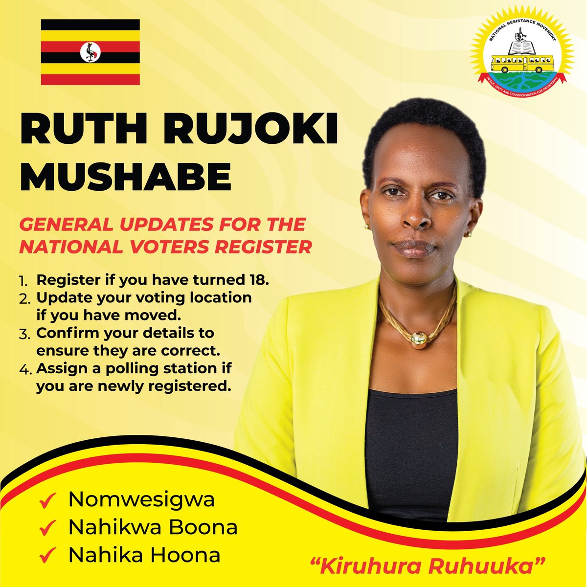 Kiruhura District, let’s stay active in shaping our future!!
✔ Register if you’re 18+
✔ Update your voting location
✔ Confirm your voter details
✔ Assign a polling station if newly registered
#KiruhuraRuhuuka