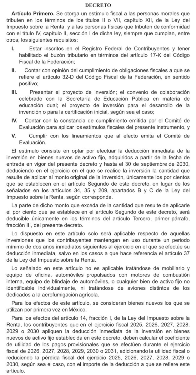 #ÚLTIMAHORA | Se publica en el DOF el decreto por el que otorgan estímulos fiscales para fomentar la estrategia “Plan México” #AzucenaxFórmula