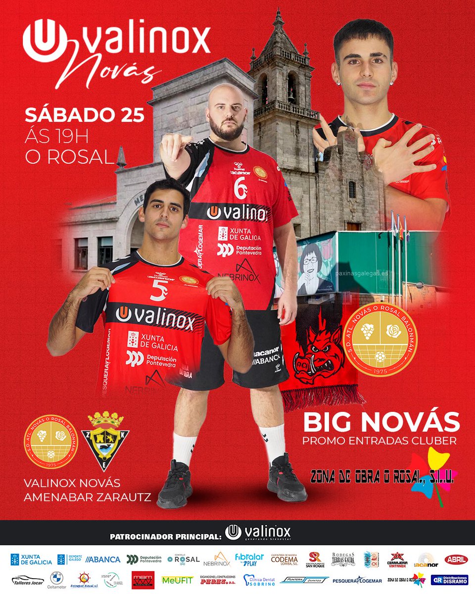 🏠1º PARTIDO EN CASA DO 2025! 🔥

📅 Este sábado ás 19:00 horas recibimos ao Amenabar Zarautz Z.K.E. no noso pavillón municipal de O Rosal! 🤾‍♂️🐗

🎟️ Promoción de Entradas xa dispoñibles en Cluber co BIG NOVÁS Zona de Obra 🏗️ app.cluber.es/clubes/64399ac…