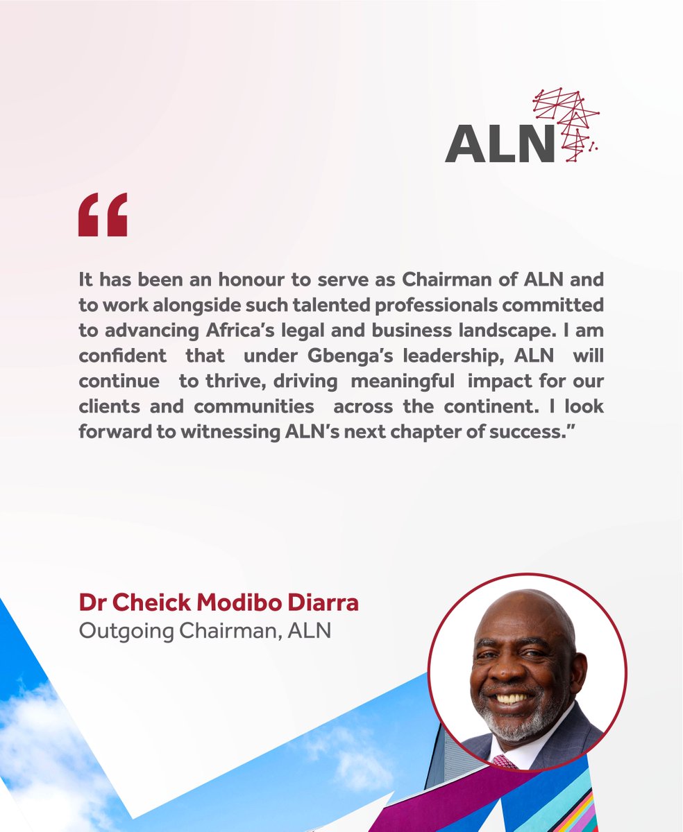 Aluko_Oyebode's tweet photo. ANNOUNCEMENT | We are pleased to announce a change in our leadership and governance structure following the appointment of our Of Counsel, Mr. Gbenga Oyebode, as Chairman of ALN.
Read the full announcement here: https://t.co/Ki5wNcWtil
#AlukoandOyebode #NewALNChairman #OneALN https://t.co/KmmBSDlqtT