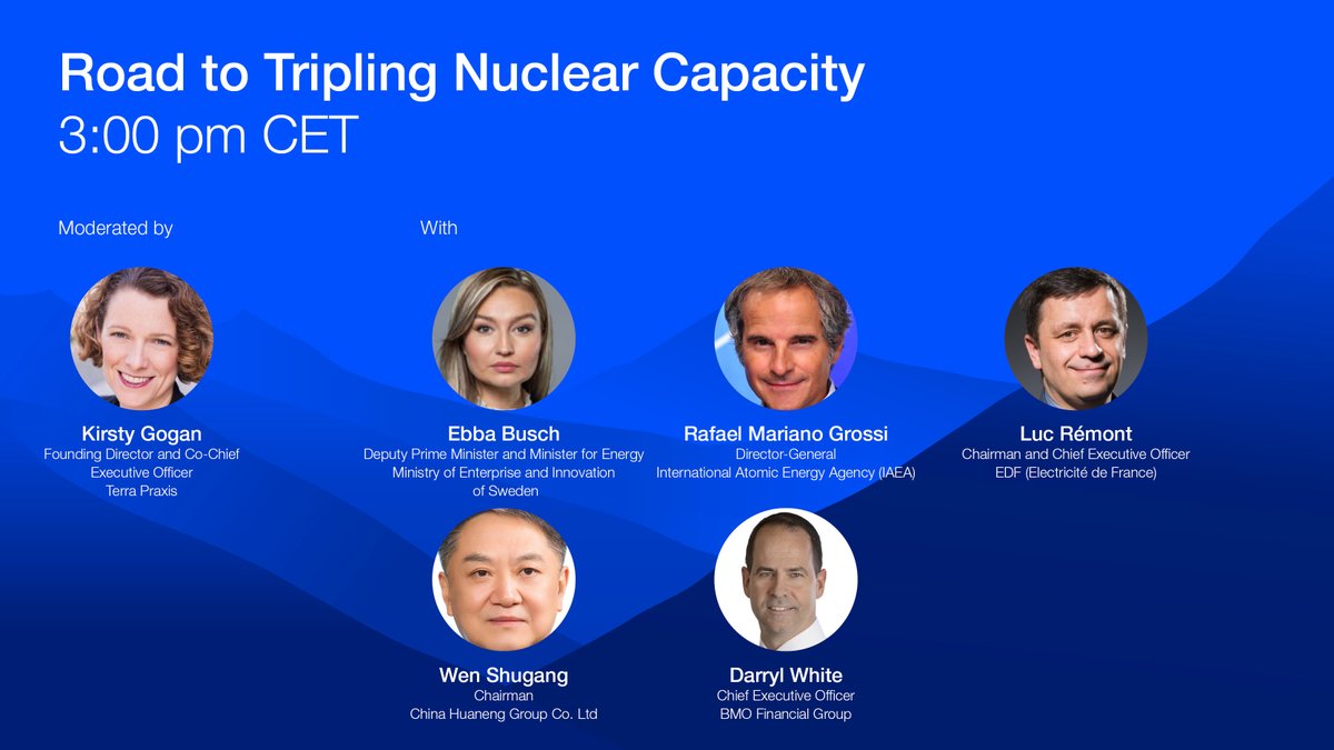 WEF Energy (@wefenergy) on Twitter photo Coming up: A must-watch session on tripling global nuclear capacity at #WEF25.
Mark your calendars and join us live today at 3pm CET - shorturl.at/Fy7kF. For more session info visit: wef.ch/wef25 <a href="/wef/">World Economic Forum</a> Coming up: A must-watch session on tripling global nuclear capacity at #WEF25.
Mark your calendars and join us live today at 3pm CET - shorturl.at/Fy7kF. For more session info visit: wef.ch/wef25 <a href="/wef/">World Economic Forum</a>