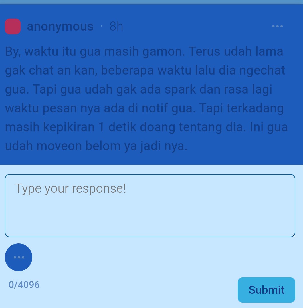 minatleesol's tweet photo. Udah move on menurutku. Tapi ya nder, wajar kok orang yang pernah menuhin hidup kita, terus mereka pergi gini tuh kadang masih sekelibet lewat dipikiran kita. Jaki juga kadang masih keinget mantan 3 tahun lalu kok dalam 1 detik terus lupa lagi. https://t.co/dcZeXn2Q3g