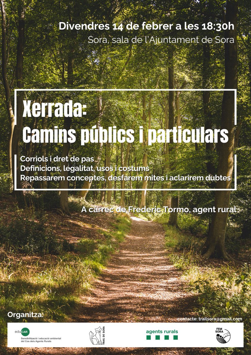 Per si és del vostre interès (també s'agraeix difusió). Adreçat a tota mena d'usuaris del Medi Natural: excursionistes, BTT, caçadors, runners, llenyataires, propietaris de finques, administracions, afeccionats al motor, boletaires i un llarg etcètera.