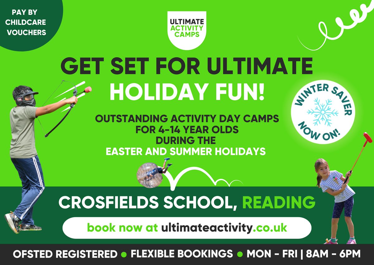 Ultimate Activity Camps (@ult_activity) on Twitter photo ⏰Our Winter Saver ends TONIGHT!⏰
Ultimate Activity Camps are returning to <a href="/WeAreCrosfields/">Crosfields School</a> this Easter & Summer! 🤸
Children aged 4-14 can make new friends and enjoy over 40 sports, games, and creative activities each week. Book now to save👉bit.ly/48mu1kU ⏰Our Winter Saver ends TONIGHT!⏰
Ultimate Activity Camps are returning to <a href="/WeAreCrosfields/">Crosfields School</a> this Easter & Summer! 🤸
Children aged 4-14 can make new friends and enjoy over 40 sports, games, and creative activities each week. Book now to save👉bit.ly/48mu1kU