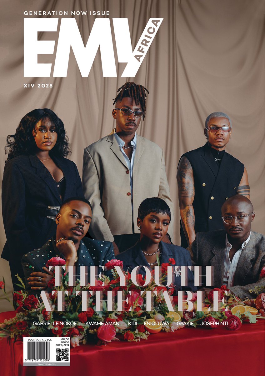 For EMY Africa’s Generation Now issue, <a href="/Enioluwa_/">Eni Adeoluwa</a>, <a href="/Gyakie_/">After Midnight</a>, <a href="/joseph_nti/">Jumanjoe 🇬🇭</a>, <a href="/Gaabrieellee_/">Gab 🇬🇭🇪🇹</a>, Kwame Aman, and <a href="/KiDiMusic/">Lord KiDi</a> come together at the table—where bold ideas meet responsibility, and talent demands action. 

Photography: <a href="/Gustus_/">G.Sarkodee ⚡️</a> 
Creative Direction: <a href="/_chrisalbert/">Chris</a>