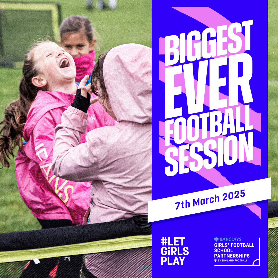 DCCT Super Schools (@dcctsuperschool) on Twitter photo Itβs back, and registration is open!
Join the Biggest Ever Football Session on 7 March, 2025β a day for schools everywhere to celebrate girlsβ football and champion equality. Donβt miss out!
Register now thefa.jotform.com/242462959750971
#LetGirlsPlay <a href="/DCCTOfficial/">Derby County Community Trust π</a> <a href="/DerbyshireFA/">Derbyshire FA</a> Itβs back, and registration is open!
Join the Biggest Ever Football Session on 7 March, 2025β a day for schools everywhere to celebrate girlsβ football and champion equality. Donβt miss out!
Register now thefa.jotform.com/242462959750971
#LetGirlsPlay <a href="/DCCTOfficial/">Derby County Community Trust π</a> <a href="/DerbyshireFA/">Derbyshire FA</a>