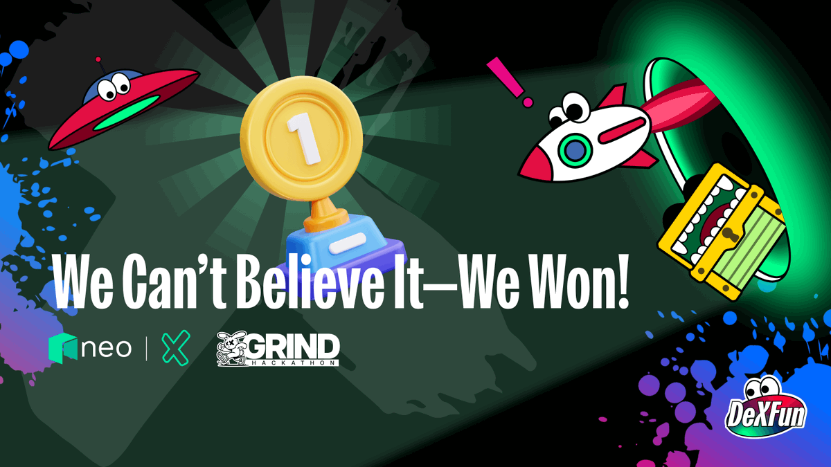 DeXFun_Official's tweet photo. 🎉 @Neo_Blockchain Grind Hackathon — WE WON!! 🏆

We did it! We took home the victory, and it’s all about leveling up DeFi! 🚀💥

This win isn’t just for the trophy; it’s about shaping the future of #DeFi and building the #Neo X ecosystem together! 🙌🔗

A HUGE shoutout to everyone who cheered us on! This is just the kickoff, get ready for the next wild ride! 🌟🔥