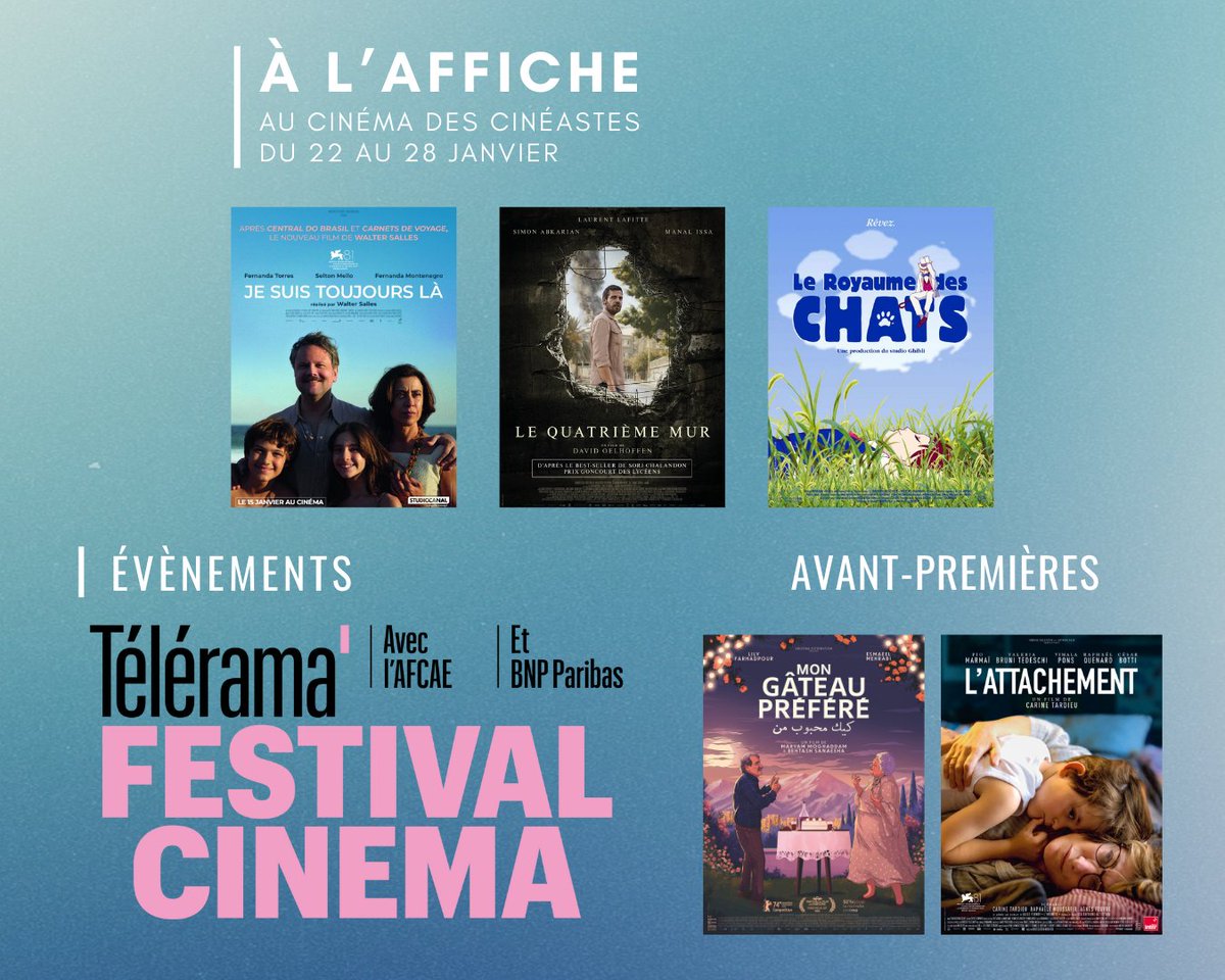 🎬 Cette semaine au Cinéma des Cinéastes
Découvrez les films à l’affiche du 22 au 28 janvier.

🎟️ Infos et billetterie 👉 linktr.ee/cinemadescinea…

#cinema #cinemadescineastes #cinemaindependant #paris17 #ArtEtEssai #Films #filmsdelasemaine #filmsàvoir