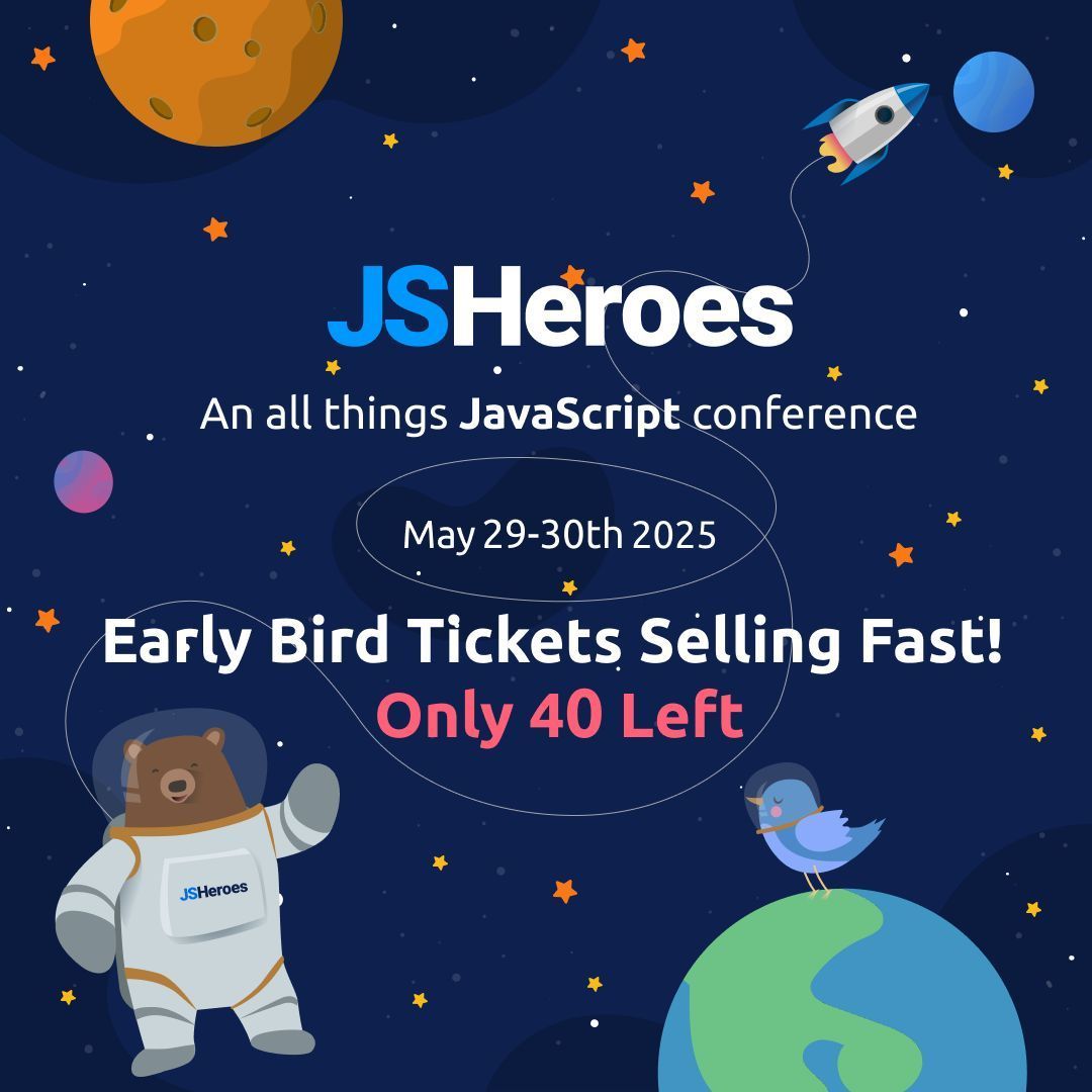jsheroes's tweet image. ⏳ It's not too late to be an early bird... 
But hurry, we only have 40 tickets left at this incredible price! ⚡
🎟️ Grab your ticket now and join us for our all things JavaScript Conference this May in Cluj-Napoca. 🎟️ 
#JSHeroes #TechConference #JavaScriptTrends #WebDev