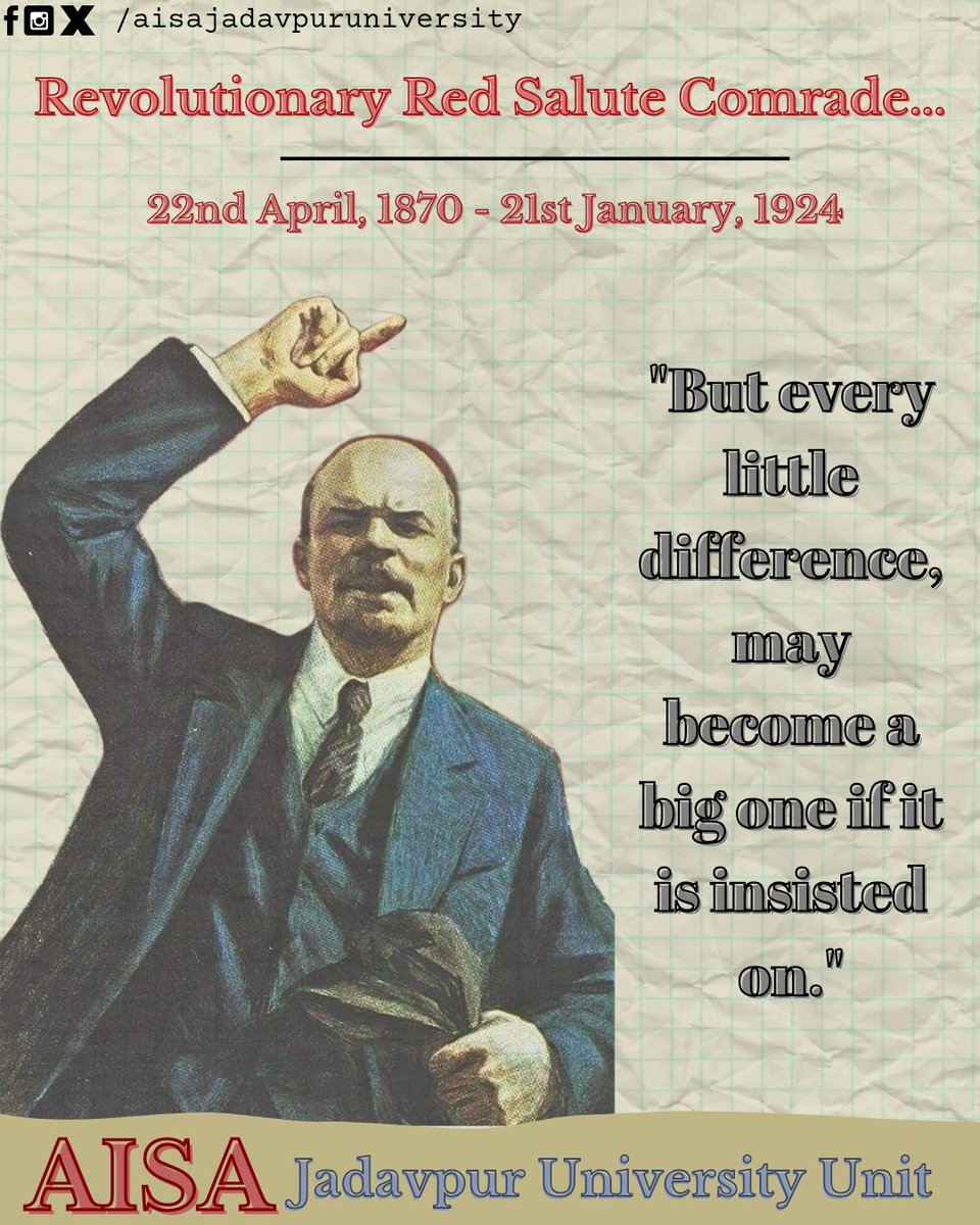 aisa_ju's tweet photo. Revolutionary Red Salute to Comrade Lenin on his death anniversary✊🏾

AISA Jadavpur University Unit🚩 https://t.co/zXt0M2MJ4L
