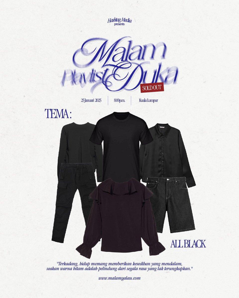 Dresscode untuk #MalamPlaylistDuka hari Sabtu ini di Be KL adalah all black 🖤 

Nak ikut tema pun boleh, taknak ikut pun tak apaaa

Tak sabar nak jumpa korang semua nanti!