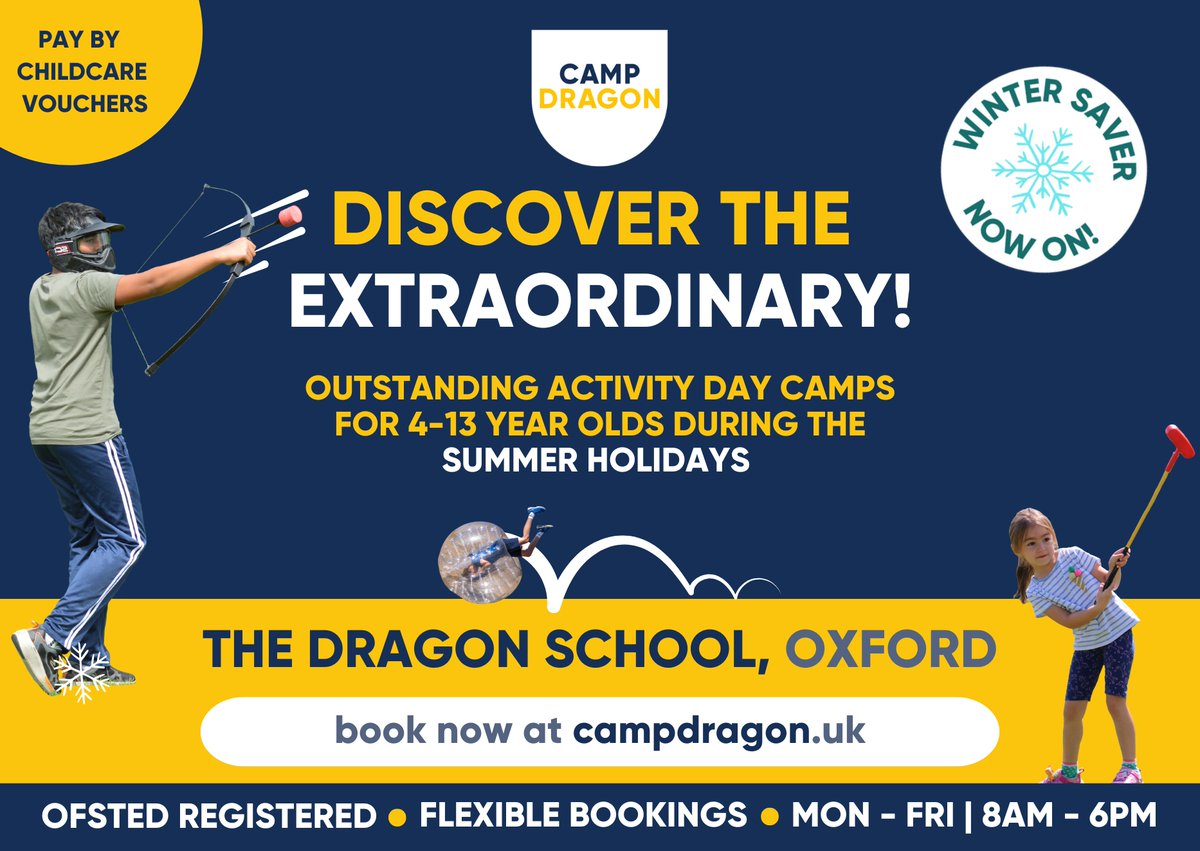 Ultimate Activity Camps (@ult_activity) on Twitter photo ⏰Our Winter Saver ends TONIGHT!⏰
Camp Dragon is returning to <a href="/thedragonschool/">Dragon School Oxford</a> this Easter & Summer! 🤸
Children aged 4-13 can make new friends and enjoy over 40 sports, games, and creative activities each week. Book now to save👉bit.ly/4jthqlJ ⏰Our Winter Saver ends TONIGHT!⏰
Camp Dragon is returning to <a href="/thedragonschool/">Dragon School Oxford</a> this Easter & Summer! 🤸
Children aged 4-13 can make new friends and enjoy over 40 sports, games, and creative activities each week. Book now to save👉bit.ly/4jthqlJ