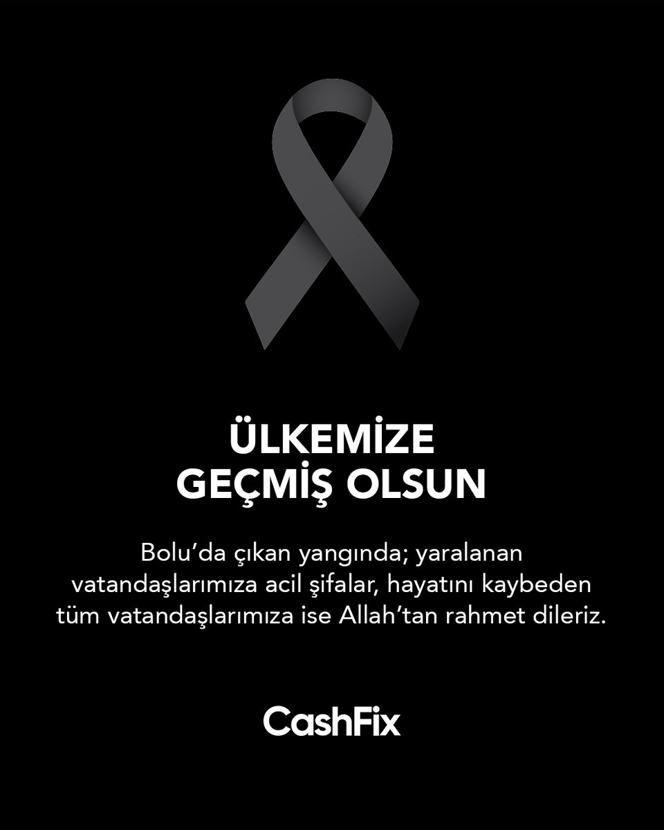 CashFixOfficial's tweet photo. Bolu’da çıkan yangında; yaralanan vatandaşlarımıza acil şifalar, hayatını kaybeden tüm vatandaşlarımıza ise Allah’tan rahmet dileriz. https://t.co/ruMaJaldU8