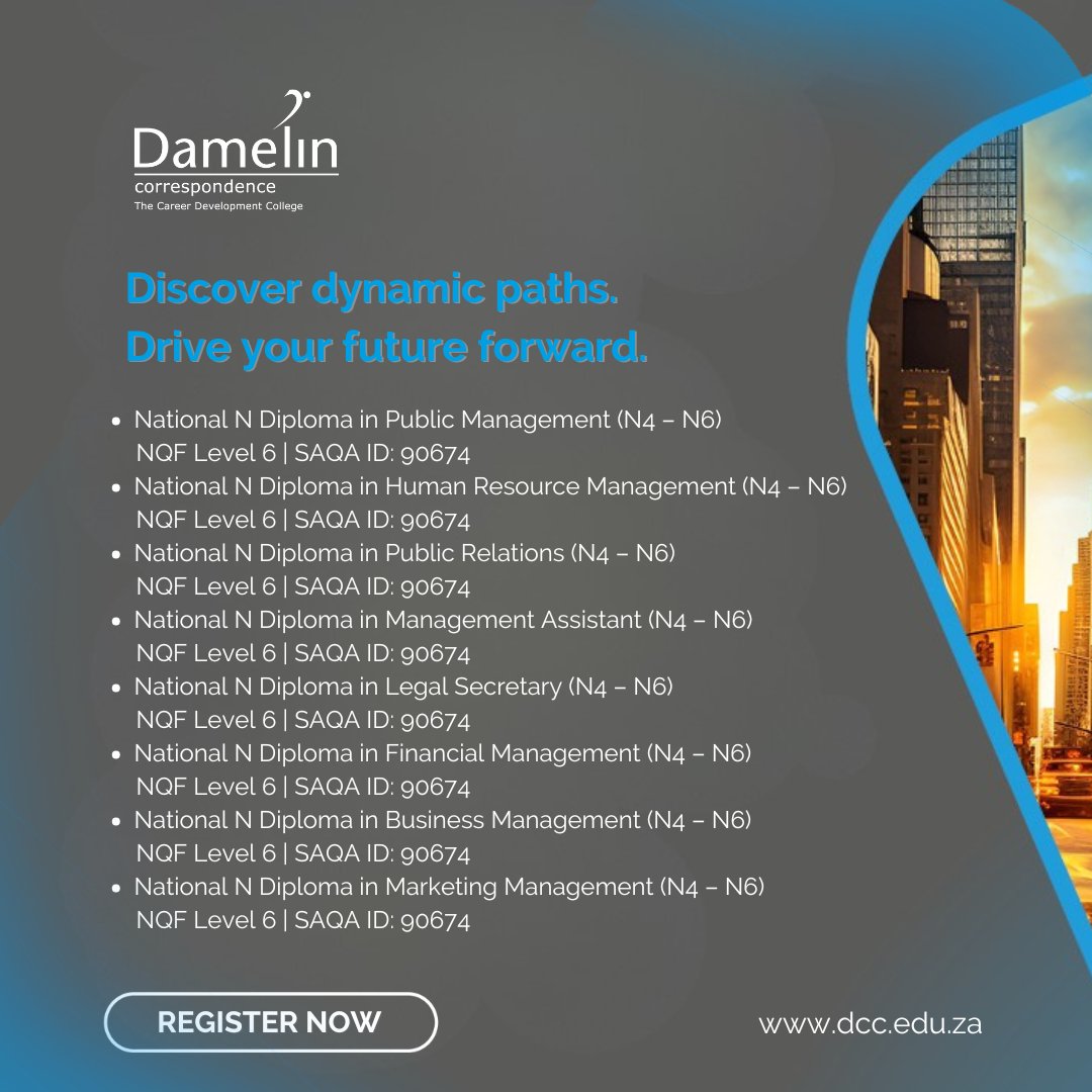 💡 Be the change-maker of your story. 
Learn, grow, and excel with Nated programmes at Damelin Correspondence College. 
Your career, your way—find out how at bit.ly/4jc5GDR  

#NatedProgrammes #DCC #FutureStartsHere