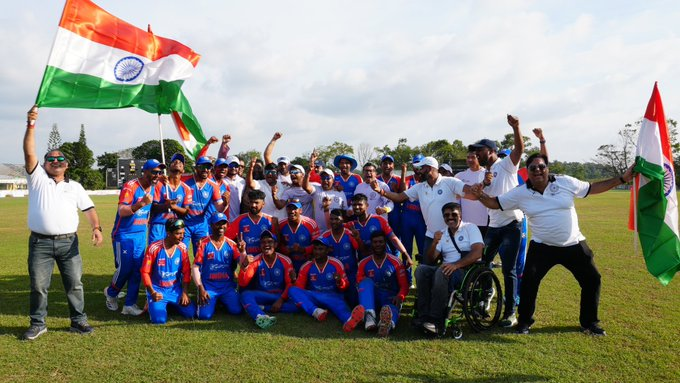 KevellSportz's tweet image. India clinches the Physically Disabled Champions Trophy 2025 with a dominant 79-run victory over England! 🏆🔥 A remarkable achievement !

#ChampionsTrophy2025 #PhysicallyDisabled  #Cricker #TeamIndia #BCCI #Trump #Musk #PYTHON
