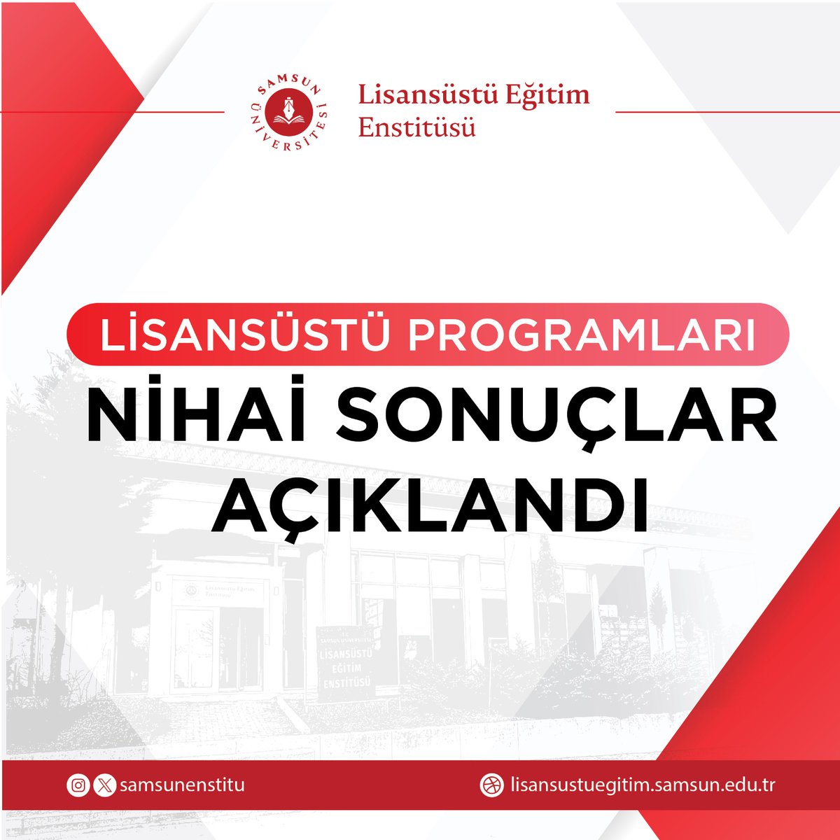 Samsun Üniversitesi Lisansüstü Eğitim Enstitüsü 2024-2025 Eğitim Öğretim Yılı Bahar Yarıyılı Nihai Değerlendirme Sonuçları ilan edilmiştir.
Sonuçlar için > ilan.samsun.edu.tr

Kesin Kayıt Tarih Aralığı: 22-24 Ocak 2025
Kesin kayıtlar başvuru sistemi üzerinden yapılacaktır.