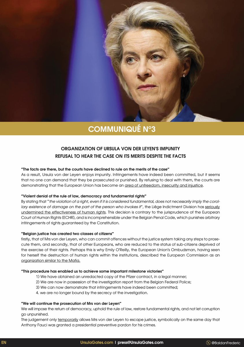📢JUGEMENT DU 20 JANVIER 2025

Mes déclarations sont accessibles dans le communiqué de presse.

Les versions PDF sont disponibles ici : 

On attend les défenseurs des droits de l'homme pour réclamer un "executive order" contre l'interférence judiciaire.😇

ursulagates.com/fr/press/