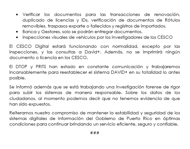 DECLARACIÓN CONJUNTA DE PRITS Y DTOP
<a href="/lafortalezadepr/">La Fortaleza</a> 
<a href="/pritsgov/">PRITS</a>