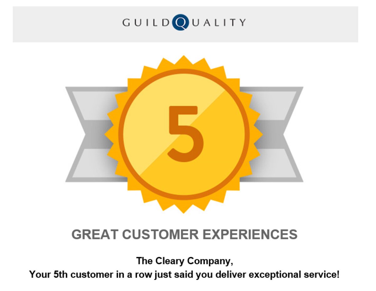 TheClearyCo's tweet photo. 👏A huge THANK YOU to all of our amazing customers for your incredible feedback! 
🎉 We're thrilled to share that our 5th customer in a row has said we deliver exceptional service! 💚
@GuildQuality #ExceptionalService #Gratitude
https://t.co/w3z1xNCwU2 https://t.co/lx8nBS1OMe