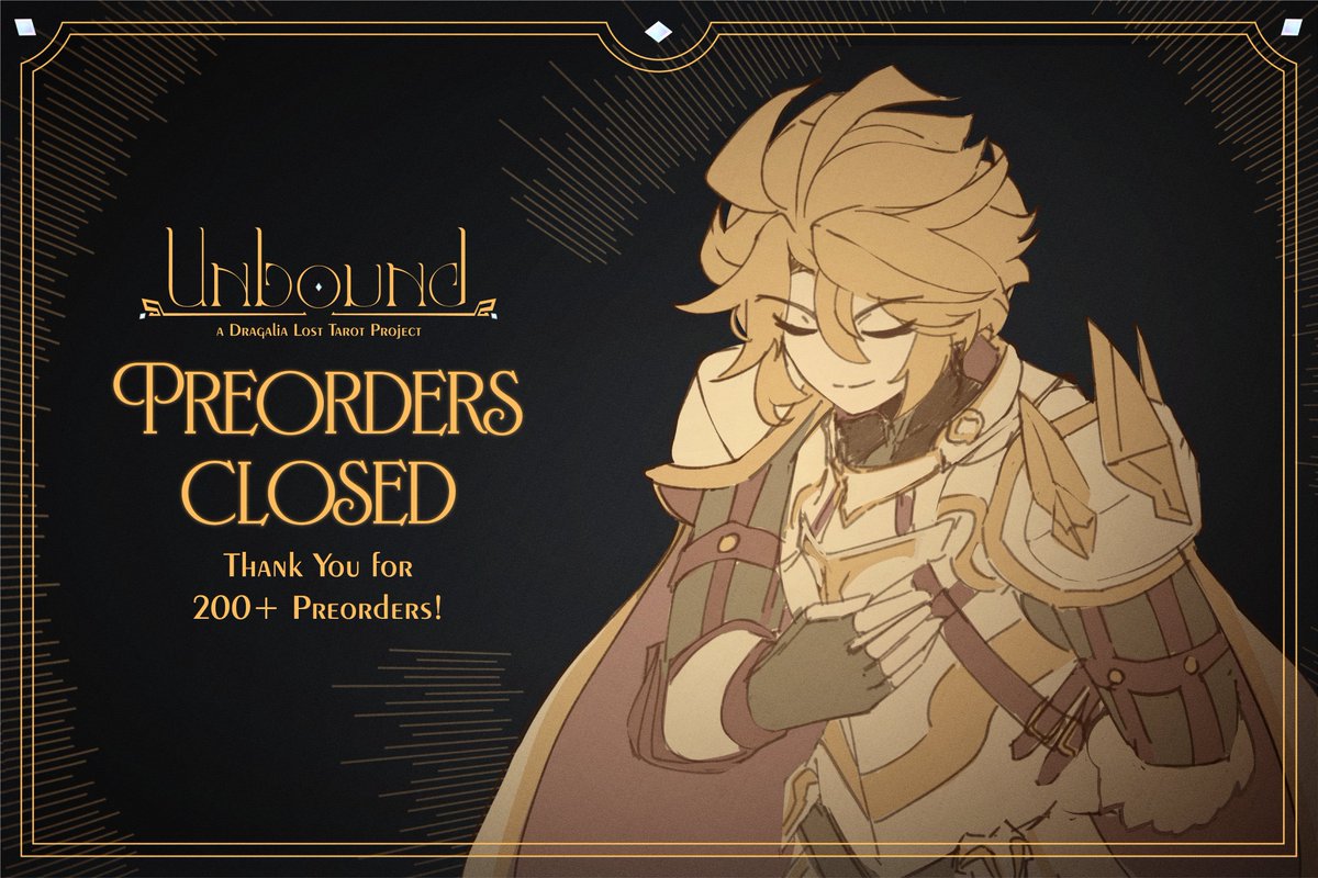 DragaliaTarot's tweet image. ✦ Preorders now closed!✦
✦予約受付は終了しました✦
Thank you everyone for the overwhelming support! Follow our account for more information on shipment.
圧倒的なサポートに感謝する!
出荷の詳細については、このアカウントをフォローしてください。