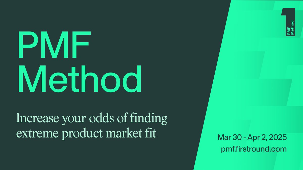 Todd Jackson (@tjack) on Twitter photo We’re gearing up for the fourth cohort of <a href="/firstround/">First Round</a>’s PMF Method this spring and opening up applications today!
You’ll be in good company if you join us March 30 - April 2. We've been fortunate to have an epic set of founders in a wide range of markets start their journey We’re gearing up for the fourth cohort of <a href="/firstround/">First Round</a>’s PMF Method this spring and opening up applications today!
You’ll be in good company if you join us March 30 - April 2. We've been fortunate to have an epic set of founders in a wide range of markets start their journey