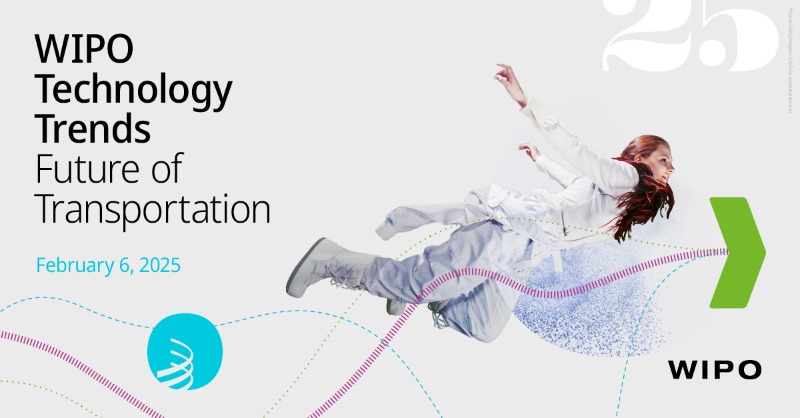 WIPO's tweet photo. 💡 What’s the future of transportation?
🌍 How can we move people and things more sustainably?

Join us for the launch of WIPO’s Technology Trends report to explore how emerging technologies are transforming transportation: https://t.co/IPb7zHR5pC

#WIPOTechTrends