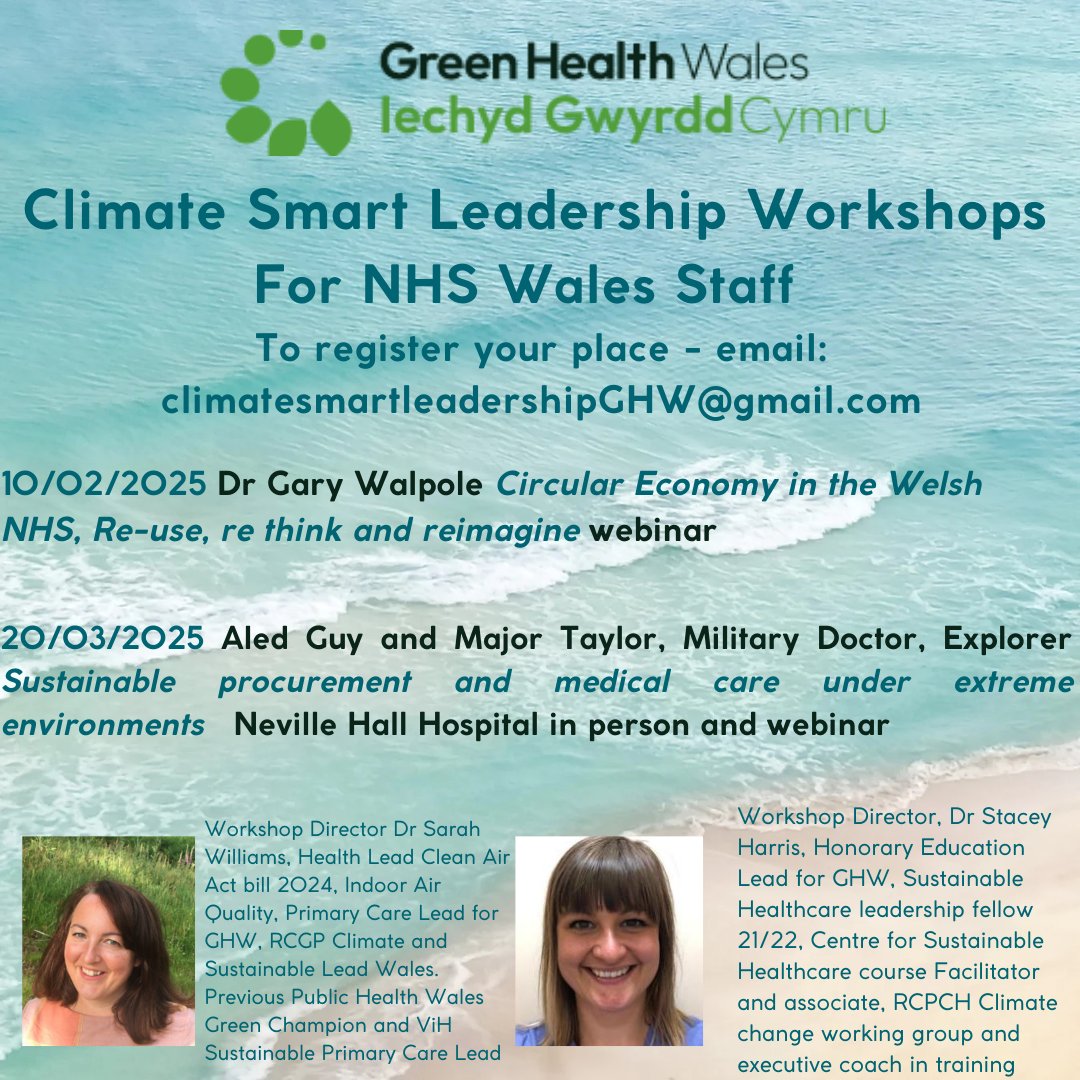 Green Health Wales (@greenhwales) on Twitter photo Register a place on Climate Smart Leadership Workshop series for all NHS staff in Wales - free
email: climatesmartleadershipGHW@gmail.com Register a place on Climate Smart Leadership Workshop series for all NHS staff in Wales - free
email: climatesmartleadershipGHW@gmail.com