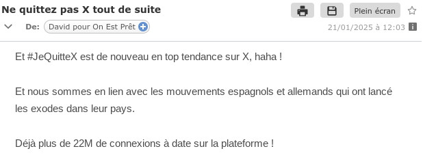 2vanssay's tweet image. Je n'avais pas capté que #OnEstPrêt est partie prenante d' #HelloQuitteX c'est bizarre... en tout cas leur communication reçue aujourd'hui midi est... confuse... et ça se termine, comme toujours, par un appel aux dons ! 🤦‍♀️