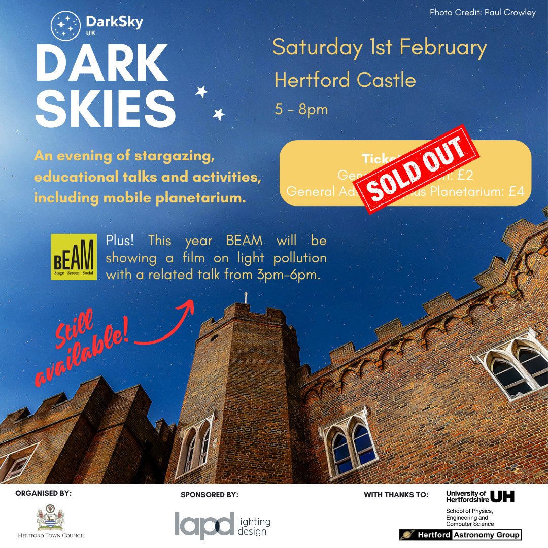 Hertford Town Council (@hertfordtc) on Twitter photo General admission is now SOLD OUT but tickets are still available to attend the film showing of "The City Dark" with expert led talk <a href="/beamhertford/">BEAM Hertford</a>, which includes admission to the Castle event. Further information at ow.ly/k0ig50UK43o #darkskieshertford #whatsoninhertford General admission is now SOLD OUT but tickets are still available to attend the film showing of "The City Dark" with expert led talk <a href="/beamhertford/">BEAM Hertford</a>, which includes admission to the Castle event. Further information at ow.ly/k0ig50UK43o #darkskieshertford #whatsoninhertford