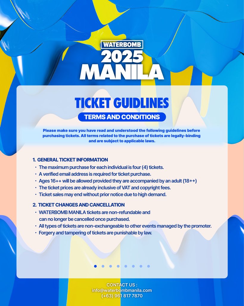 Waterbomb_PH's tweet photo. Gear up for WATERBOMB MANILA 2025 as tickets go on sale tomorrow! 🎫

Check out these guidelines and instructions on how to purchase tickets and have a great time at WATERBOMB MANILA 2025 🌊🔫

Grab your tickets early to enjoy our 1st Wave and 2nd Wave Discounts. See you at WATERBOMB MANILA 2025! 👀❤️‍🔥

🔗 Official Ticketing Website: https://t.co/vkJx1k4V4K

𝑾𝑨𝑻𝑬𝑹𝑩𝑶𝑴𝑩 𝑴𝑨𝑵𝑰𝑳𝑨 2025
📅 February 22 (SAT) - 23 (SUN), 2025 
📍 The Quirino Grandstand, located at Rizal Park Luneta

#WATERBOMB
#WATERBOMB2025
#WATERBOMBMANILA
#WATERBOMBMANILA2025
#KPOP
#WaterMusicFestival 
#MusicFestival