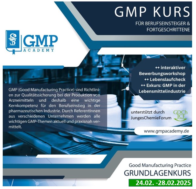 JungesChemieForum (@jungchemiker) on Twitter photo ++bezahlte Werbepartnerschaft++
Nehme an unserem GMP-Kurs auf Deutsch teil!
Wann? 24.-28. Februar 2025, ganztägiger Online-Kurs
Prüfung: 05. März 2025, 16 - 17 Uhr
Bei Fragen wendet euch bitte an kontakt@gmp-kurs.de
👉Hier anmelden: gmp-kurs.de ++bezahlte Werbepartnerschaft++
Nehme an unserem GMP-Kurs auf Deutsch teil!
Wann? 24.-28. Februar 2025, ganztägiger Online-Kurs
Prüfung: 05. März 2025, 16 - 17 Uhr
Bei Fragen wendet euch bitte an kontakt@gmp-kurs.de
👉Hier anmelden: gmp-kurs.de